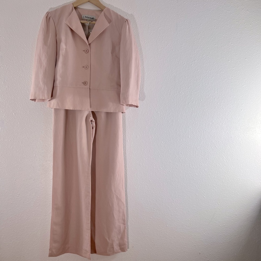 Gorgeous NWOT J. Peterman pink linen silk blend pant suit 2